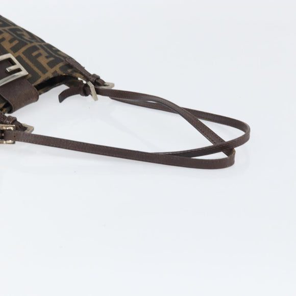FENDI Zucca Canvas Mamma Baguette Shoulder Bag Black Brown Auth 171933