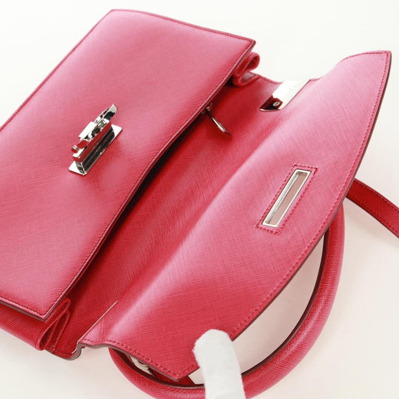 Salvatore Ferragamo Gancini Handtasche Leder 2-Wege Pink Silber Auth 171936V