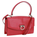 Salvatore Ferragamo Gancini Handtasche Leder 2-Wege Pink Silber Auth 171936V-1