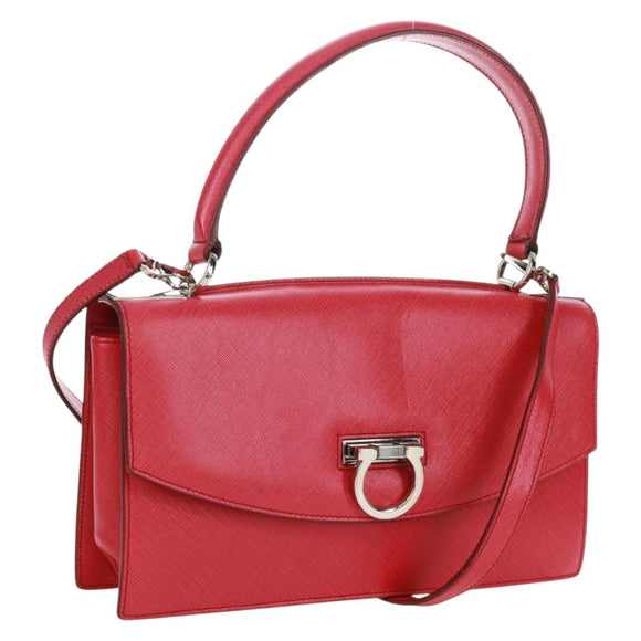 Salvatore Ferragamo Gancini Handtasche Leder 2-Wege Pink Silber Auth 171936V