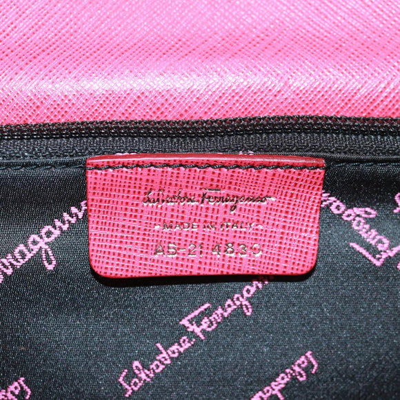 Salvatore Ferragamo Gancini Handtasche Leder 2-Wege Pink Silber Auth 171936V