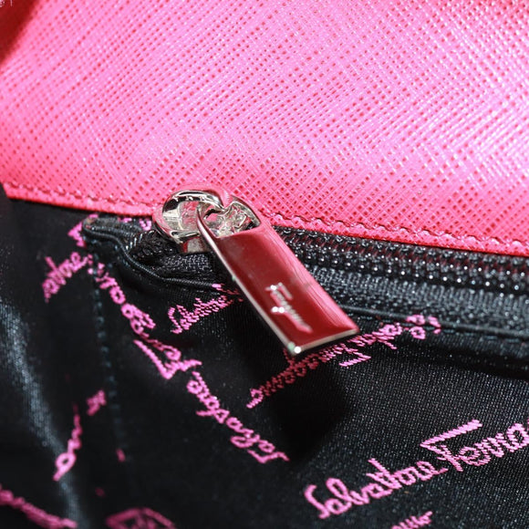 Salvatore Ferragamo Gancini Handtasche Leder 2-Wege Pink Silber Auth 171936V