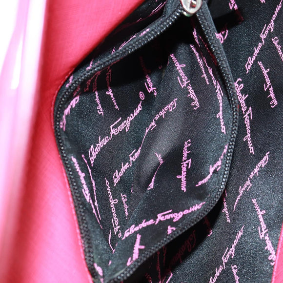 Salvatore Ferragamo Gancini Handtasche Leder 2-Wege Pink Silber Auth 171936V