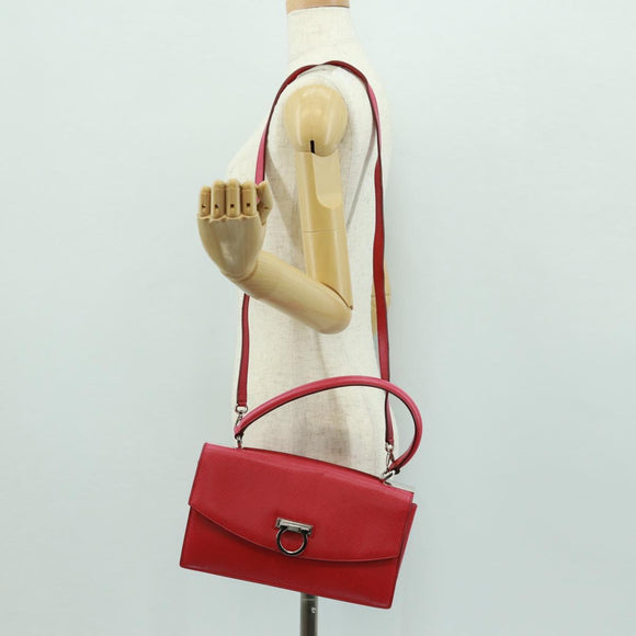 Salvatore Ferragamo Gancini Handtasche Leder 2-Wege Pink Silber Auth 171936V