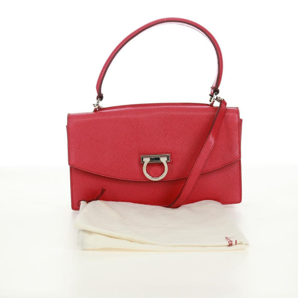 Salvatore Ferragamo Gancini Handtasche Leder 2-Wege Pink Silber Auth 171936V