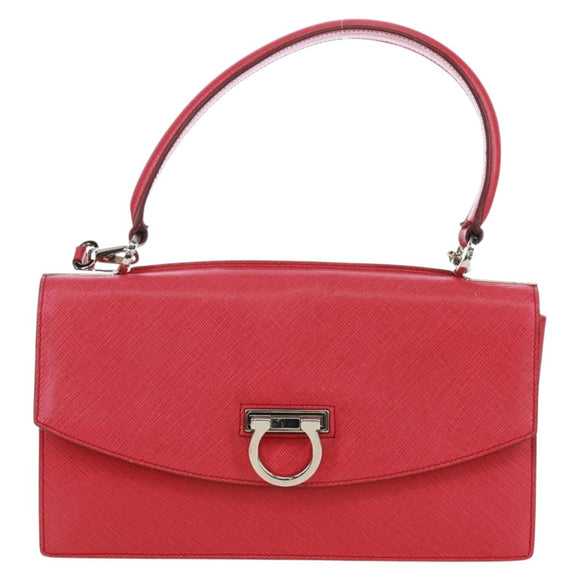Salvatore Ferragamo Gancini Handtasche Leder 2-Wege Pink Silber Auth 171936V