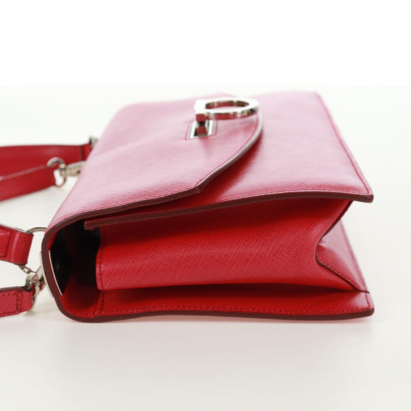 Salvatore Ferragamo Gancini Handtasche Leder 2-Wege Pink Silber Auth 171936V
