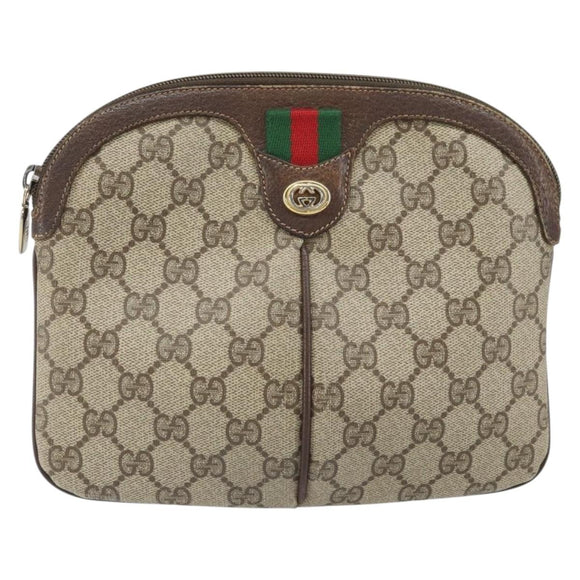 GUCCI GG Supreme Web Sherry Line Bag PVC Beige Gold 904 02 047 Auth 171964