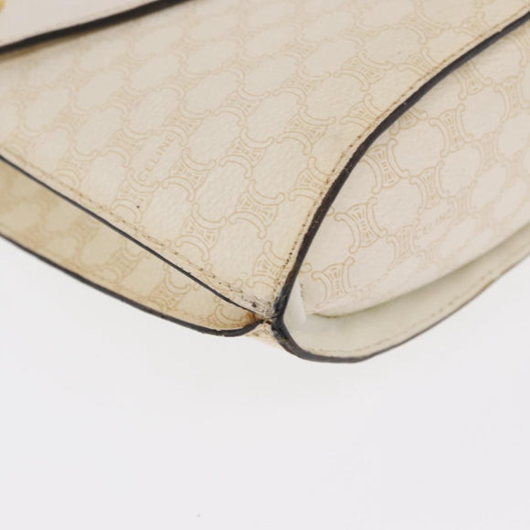 CELINE Macadam Canvas Shoulder Bag PVC Leather White Gold Auth 171965