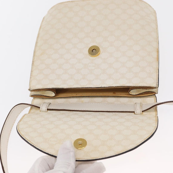 CELINE Macadam Canvas Shoulder Bag PVC Leather White Gold Auth 171965