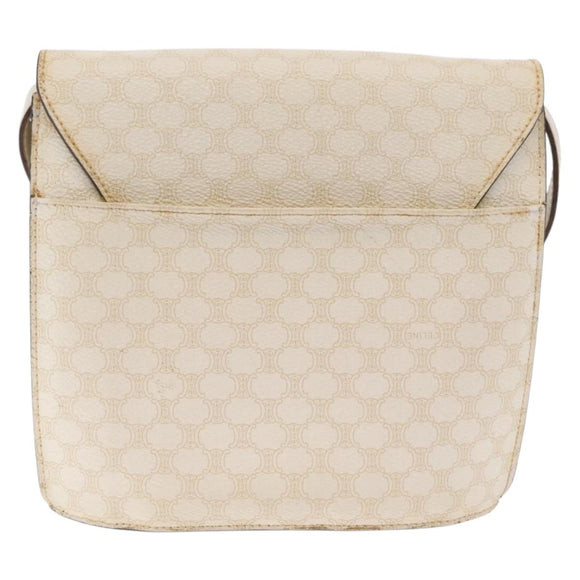 CELINE Macadam Canvas Shoulder Bag PVC Leather White Gold Auth 171965