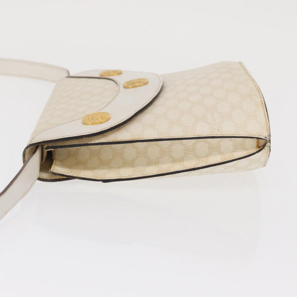 CELINE Macadam Canvas Shoulder Bag PVC Leather White Gold Auth 171965