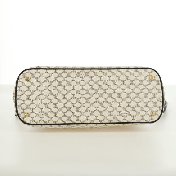 CELINE Macadam Canvas Hand Bag PVC Leather 2way White Gold Auth 171966A