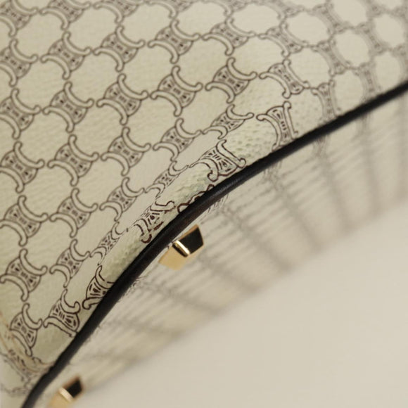 CELINE Macadam Canvas Hand Bag PVC Leather 2way White Gold Auth 171966A