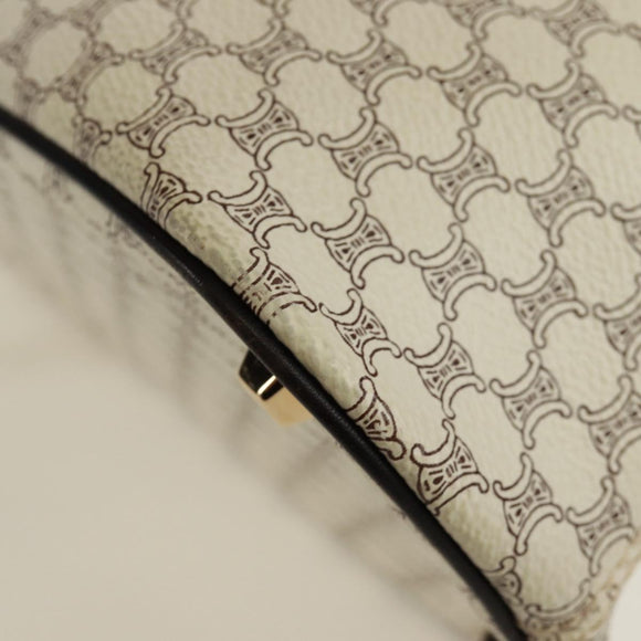 CELINE Macadam Canvas Hand Bag PVC Leather 2way White Gold Auth 171966A