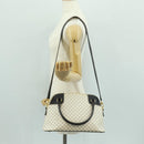 CELINE Macadam Canvas Hand Bag PVC Leather 2way White Gold Auth 171966A-25