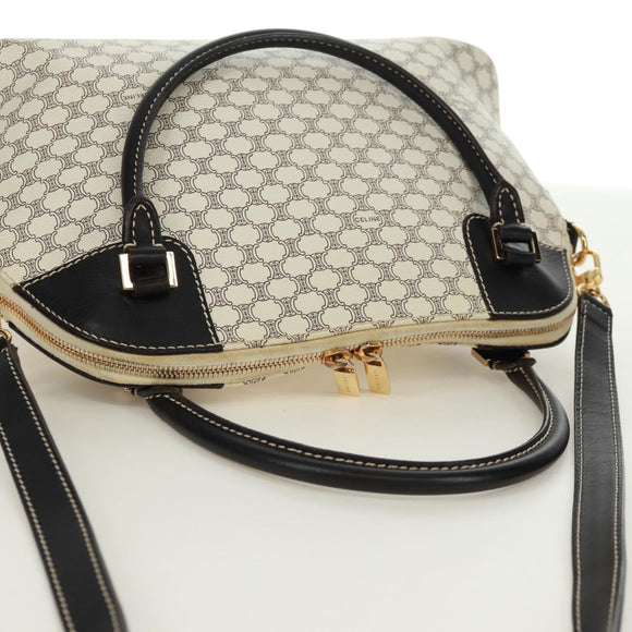 CELINE Macadam Canvas Hand Bag PVC Leather 2way White Gold Auth 171966A