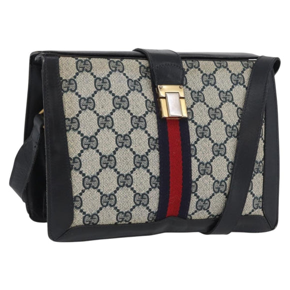 GUCCI GG Supreme Sherry Line Shoulder Bag PVC Navy Gold Auth 171984