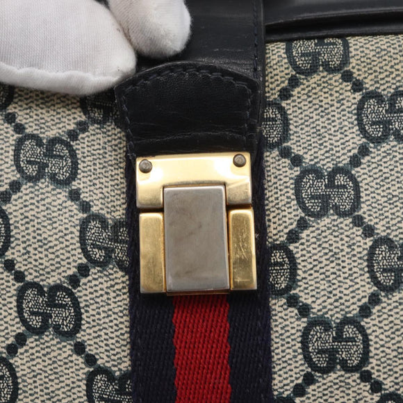 GUCCI GG Supreme Sherry Line Shoulder Bag PVC Navy Gold Auth 171984