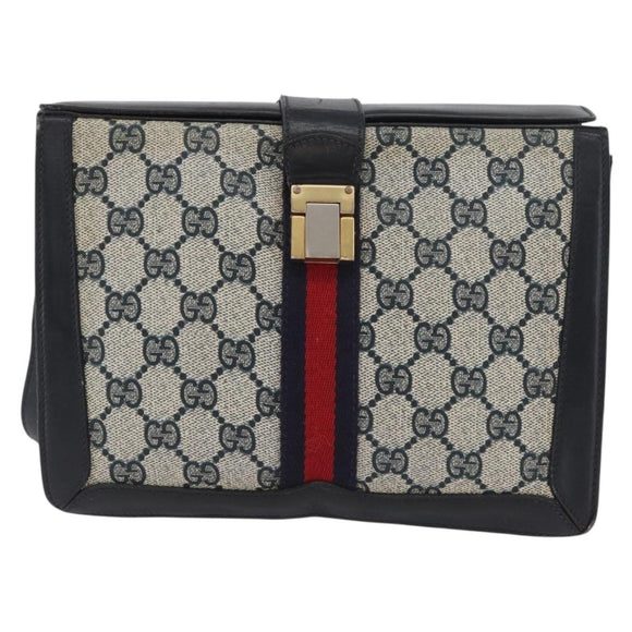 GUCCI GG Supreme Sherry Line Shoulder Bag PVC Navy Gold Auth 171984