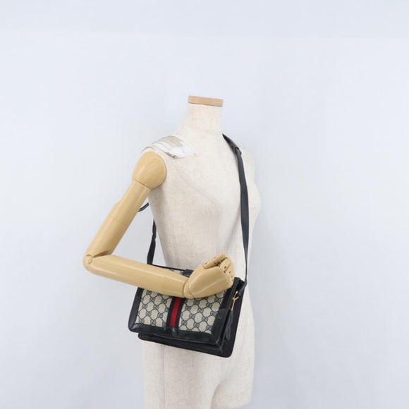 GUCCI GG Supreme Sherry Line Shoulder Bag PVC Navy Gold Auth 171984