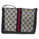 GUCCI GG Supreme Sherry Line Shoulder Bag PVC Navy Gold Auth 171984-2