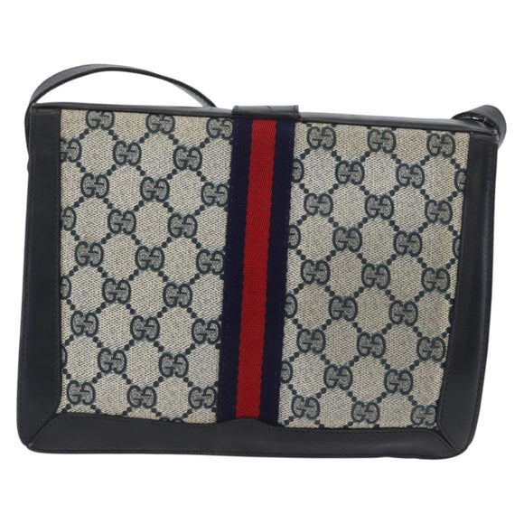 GUCCI GG Supreme Sherry Line Shoulder Bag PVC Navy Gold Auth 171984