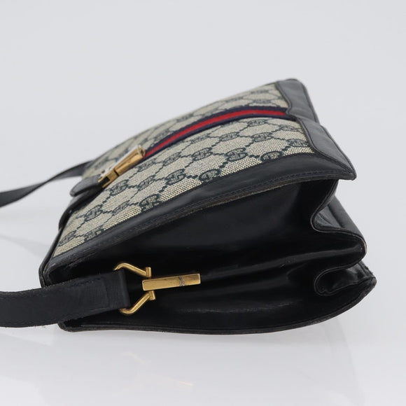 GUCCI GG Supreme Sherry Line Shoulder Bag PVC Navy Gold Auth 171984