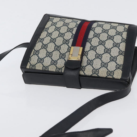 GUCCI GG Supreme Sherry Line Shoulder Bag PVC Navy Gold Auth 171984