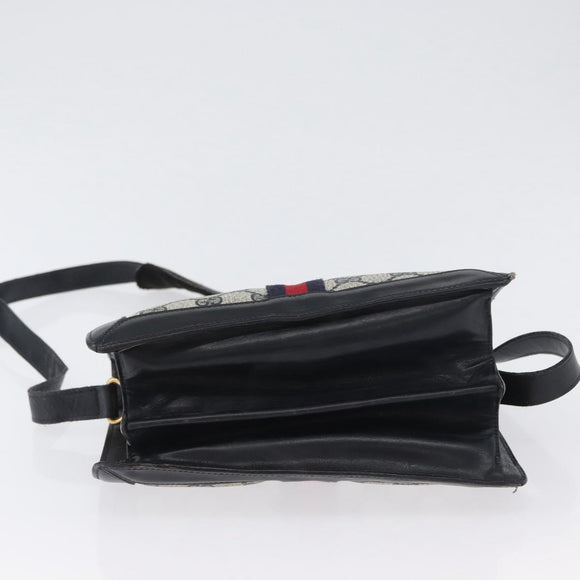 GUCCI GG Supreme Sherry Line Shoulder Bag PVC Navy Gold Auth 171984