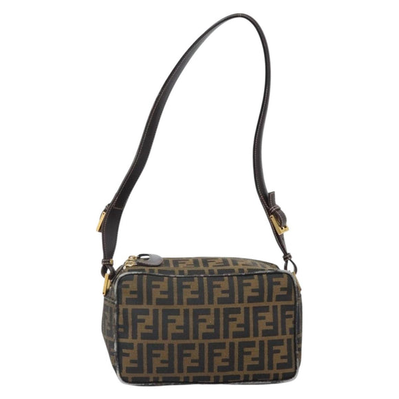 FENDI Zucca Canvas Schultertasche Schwarz Braun Auth 171985