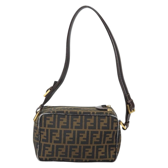 FENDI Zucca Canvas Schultertasche Schwarz Braun Auth 171985