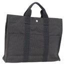HERMES Her Line Tote MM Hand Bag Canvas Gray Silver Auth 171986-1