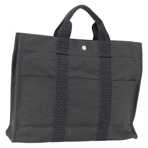 HERMES Her Line Tote MM Hand Bag Canvas Gray Silver Auth 171986
