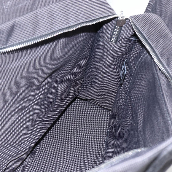 HERMES Her Line Tote MM Hand Bag Canvas Gray Silver Auth 171986