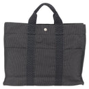 HERMES Her Line Tote MM Hand Bag Canvas Gray Silver Auth 171986-2