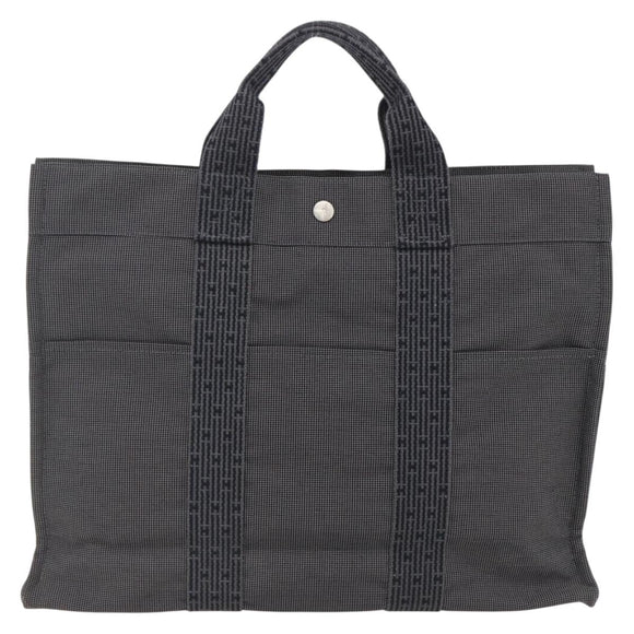 HERMES Her Line Tote MM Hand Bag Canvas Gray Silver Auth 171986