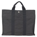 HERMES Her Line Tote MM Hand Bag Canvas Gray Silver Auth 171986-3