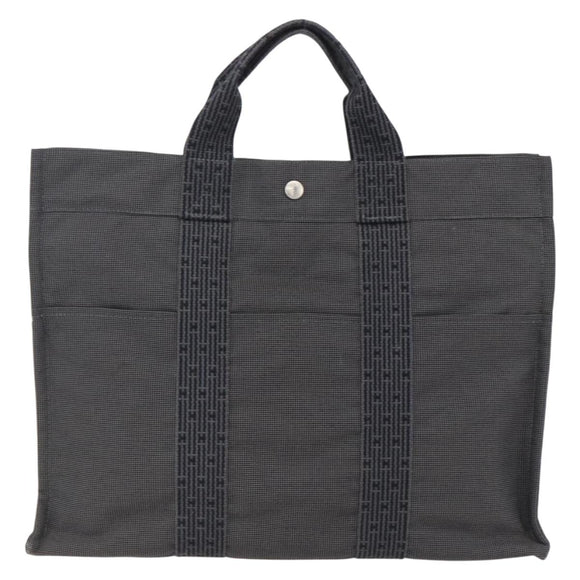 HERMES Her Line Tote MM Hand Bag Canvas Gray Silver Auth 171986