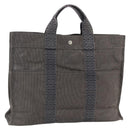 HERMES Her Line Tote MM Hand Bag Canvas Gray Silver Auth 171988-1