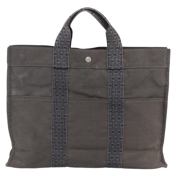 HERMES Her Line Tote MM Hand Bag Canvas Gray Silver Auth 171988