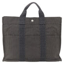 HERMES Her Line Tote MM Hand Bag Canvas Gray Silver Auth 171988-3