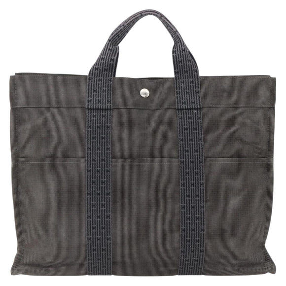 HERMES Her Line Tote MM Hand Bag Canvas Gray Silver Auth 171988