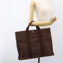 HERMES Her Line Tote MM Hand Bag Canvas Brown Silver Auth 171992-20