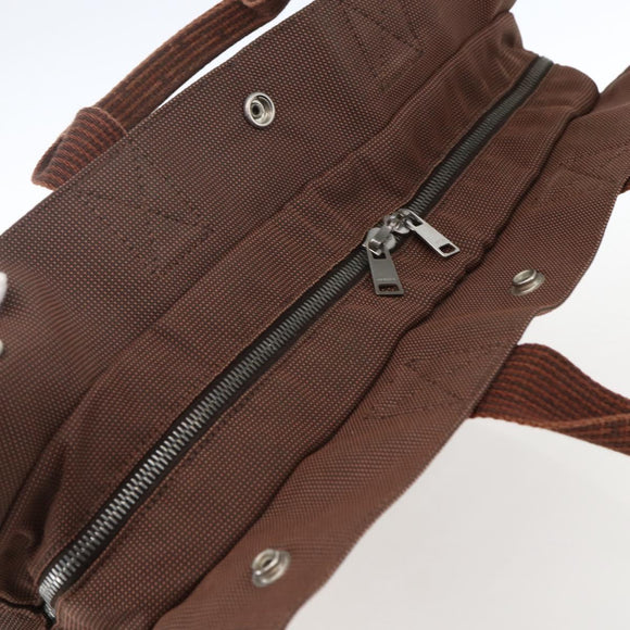 HERMES Her Line Tote MM Hand Bag Canvas Brown Silver Auth 171992