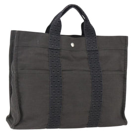HERMES Her Line Tote MM Hand Bag Canvas Gray Silver Auth 171993