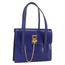 CELINE Hand Bag Leather Blue Gold Auth 171994-1