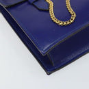 CELINE Hand Bag Leather Blue Gold Auth 171994-11