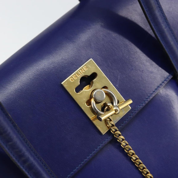 CELINE Hand Bag Leather Blue Gold Auth 171994
