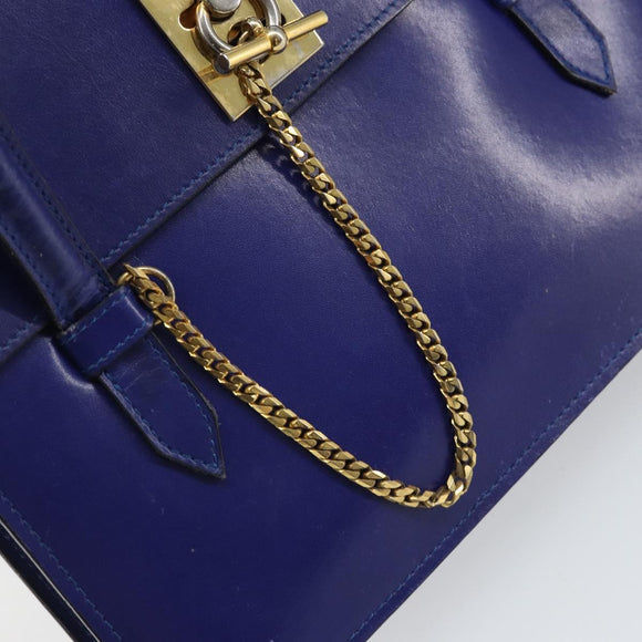 CELINE Hand Bag Leather Blue Gold Auth 171994